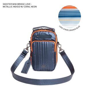 Lug Skeeter Mini Bridge Love Crossbody Belt Bag Metallic Indigo with Coral Neon